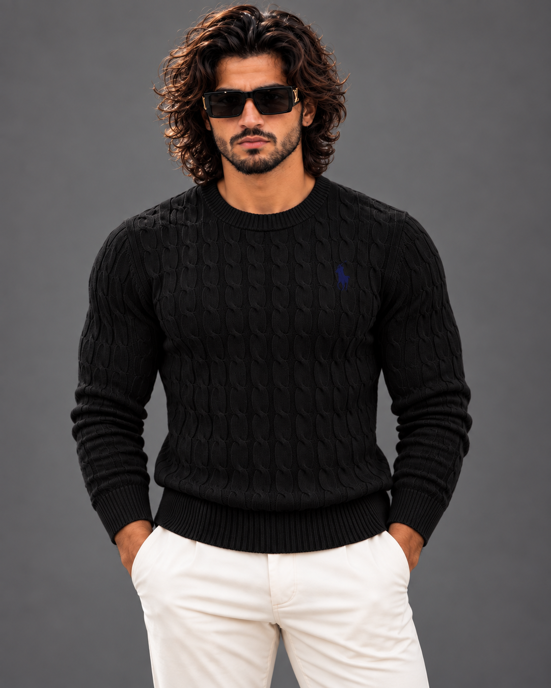 Polo Ralph Lauren cable knit sweater in black, photo 2
