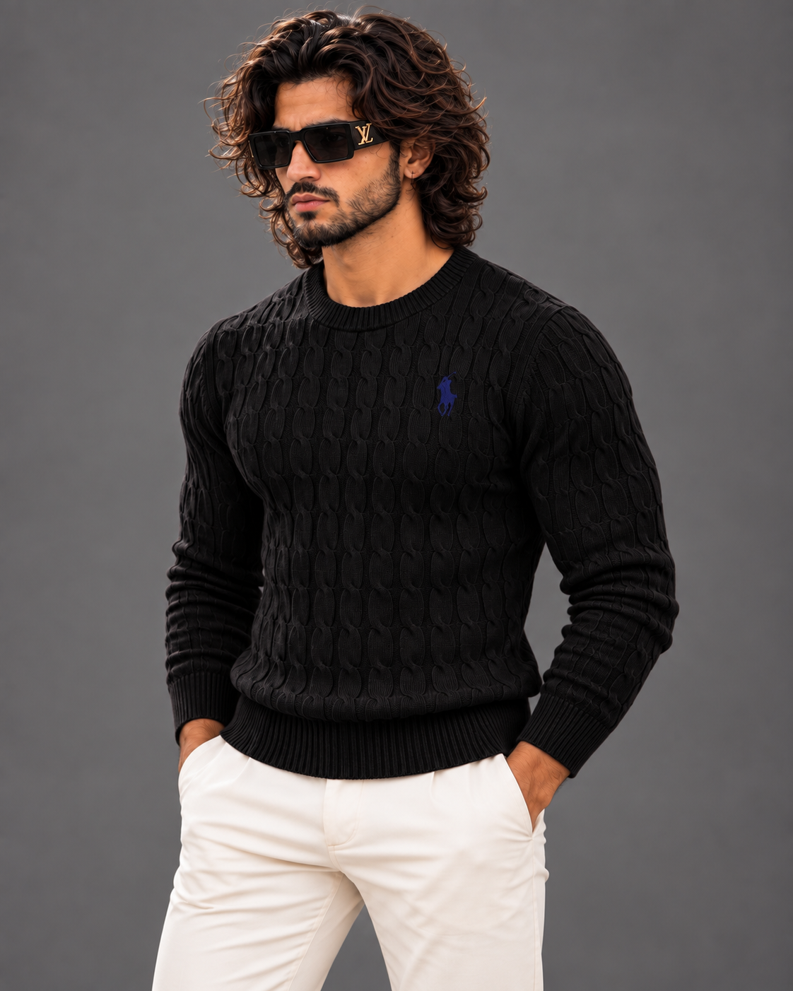 Polo Ralph Lauren cable knit sweater in black, photo 3