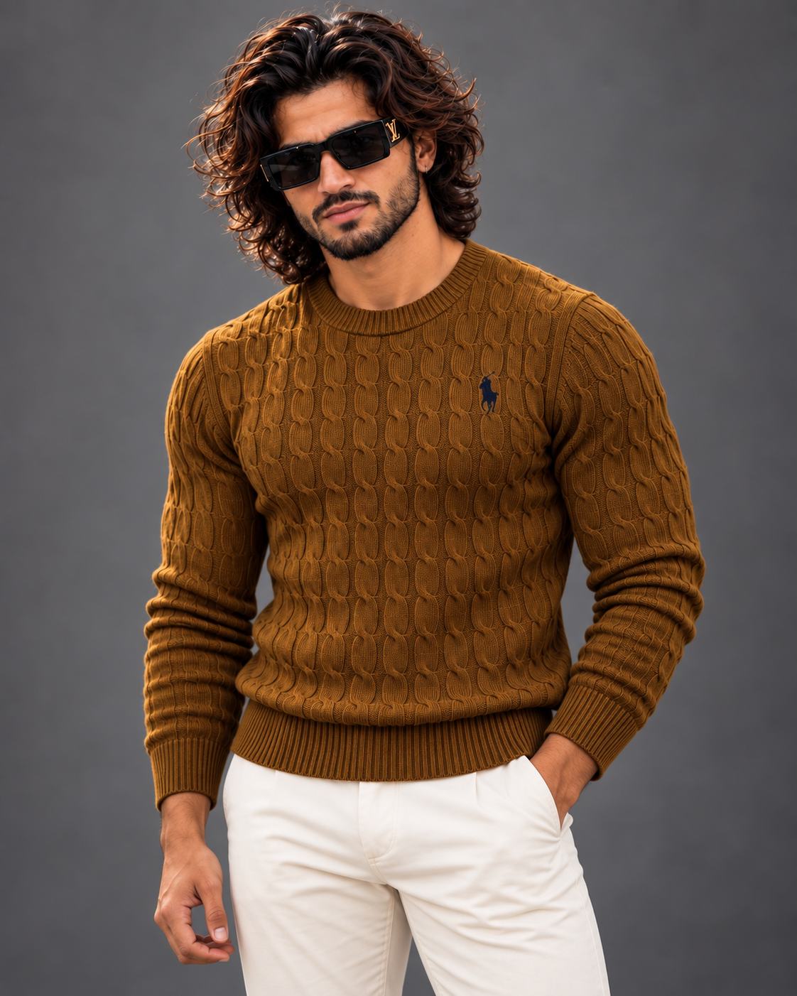 Polo Ralph Lauren cable knit sweater in camel, photo 1