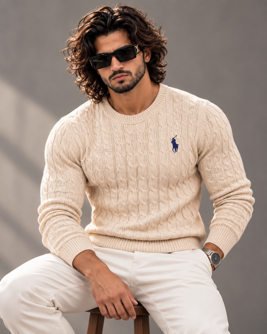 Polo Ralph Lauren cable knit sweater in cream, photo 1