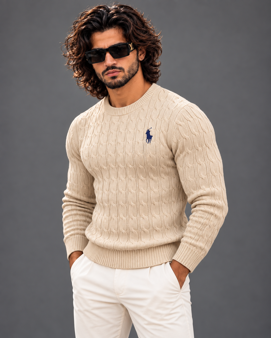 Polo Ralph Lauren cable knit sweater in cream, photo 3