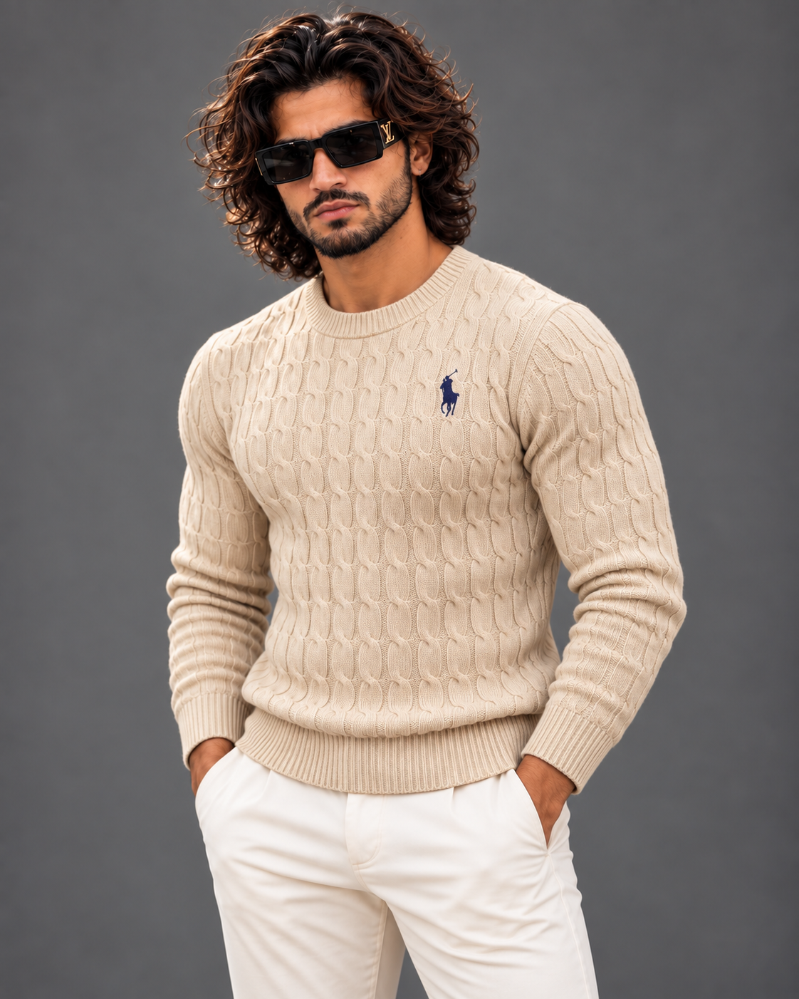 Polo Ralph Lauren cable knit sweater in cream, photo 4