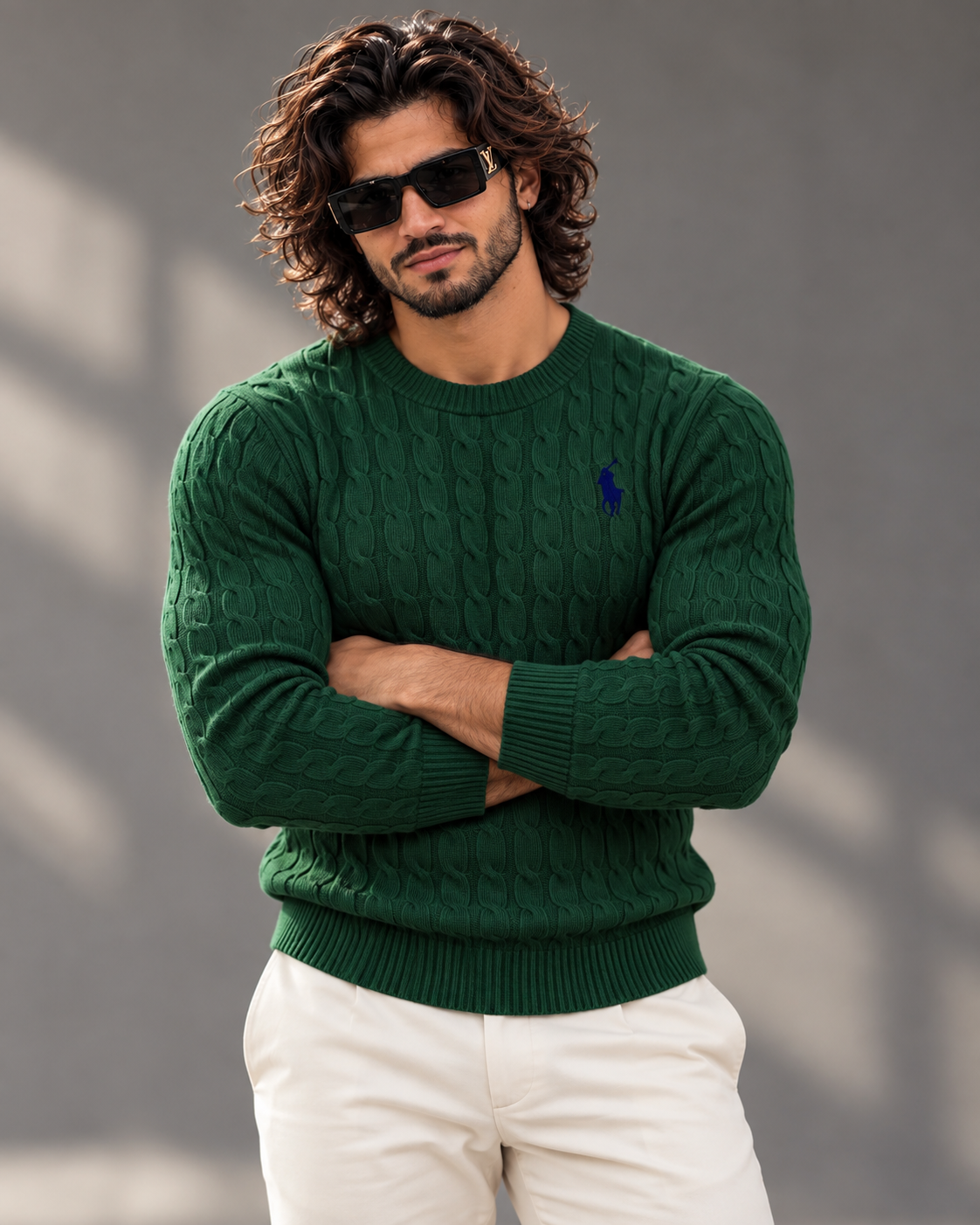 Polo Ralph Lauren cable knit sweater in forest green, photo 1