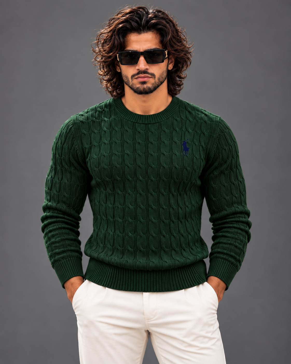Polo Ralph Lauren cable knit sweater in forest green, photo 2