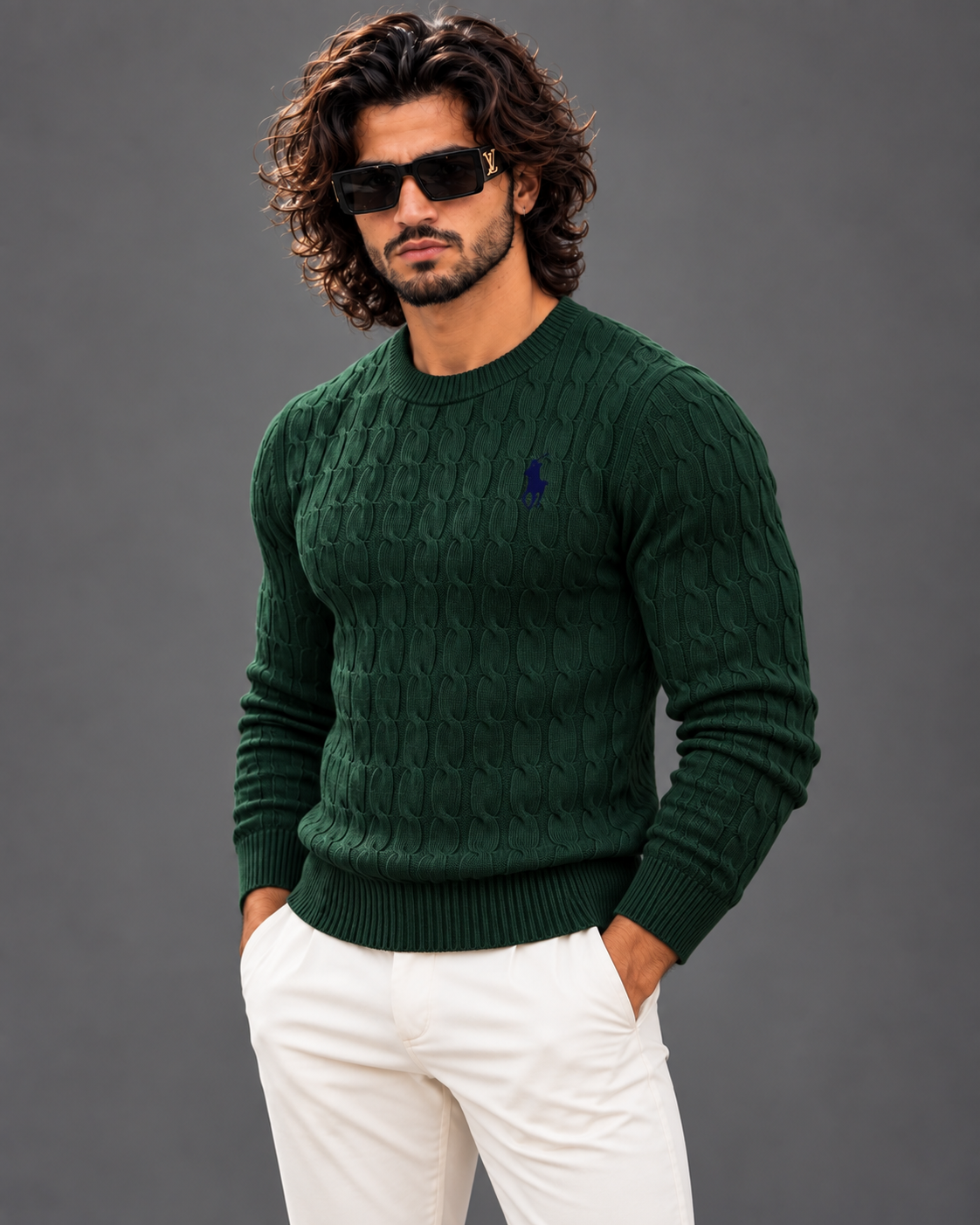 Polo Ralph Lauren cable knit sweater in forest green, photo 3