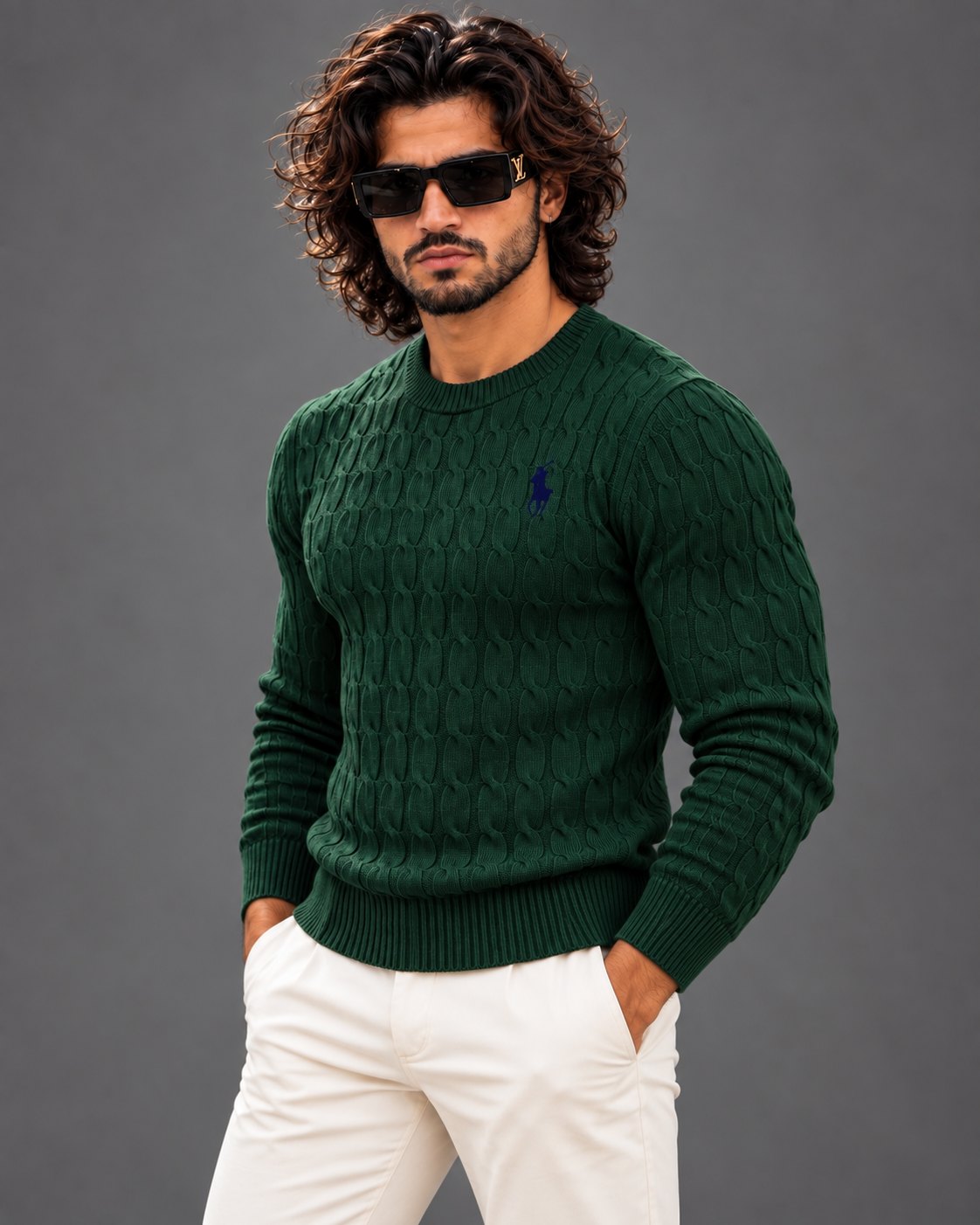 Polo Ralph Lauren cable knit sweater in forest green, photo 4