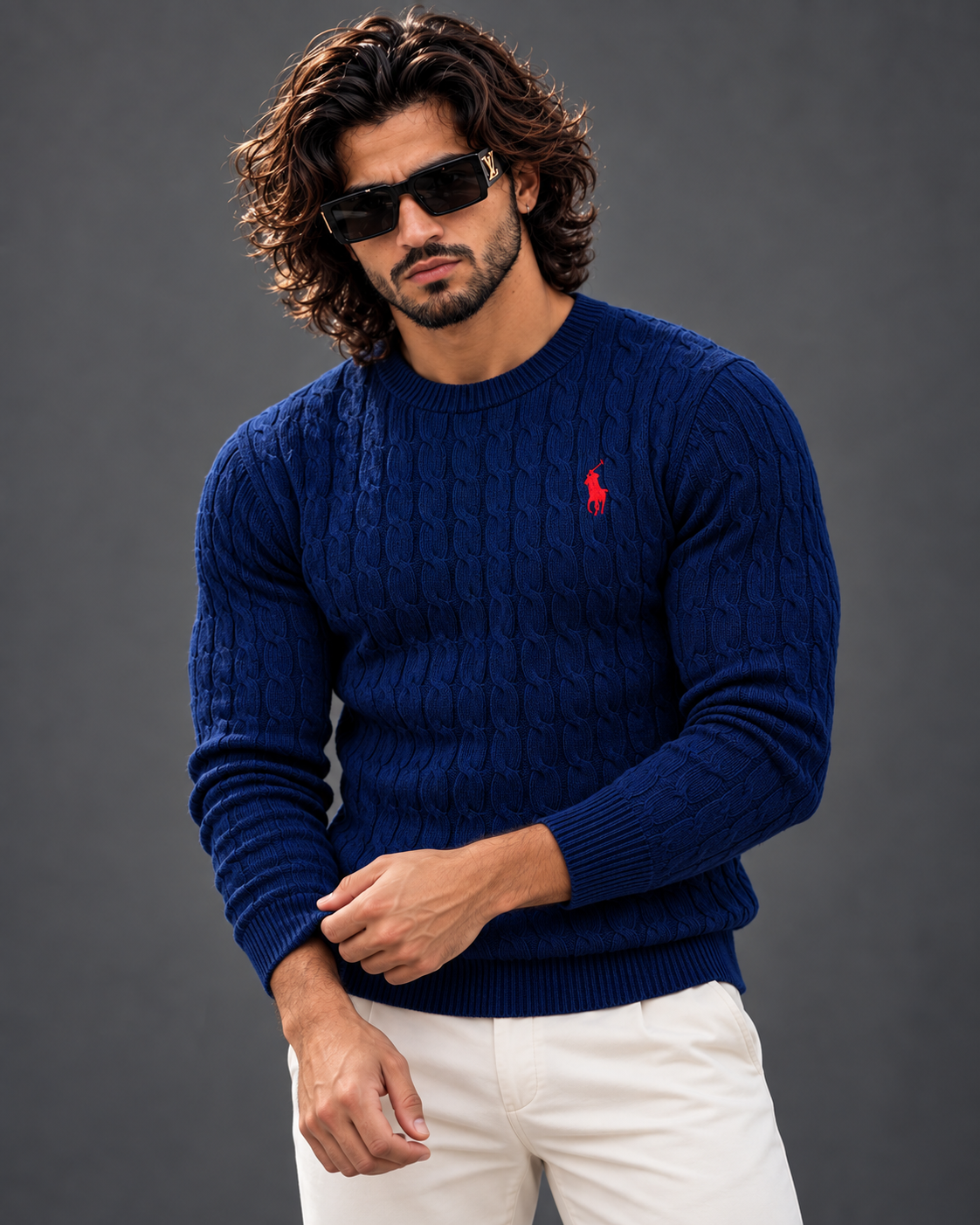 Polo Ralph Lauren cable knit sweater in navy, photo 1