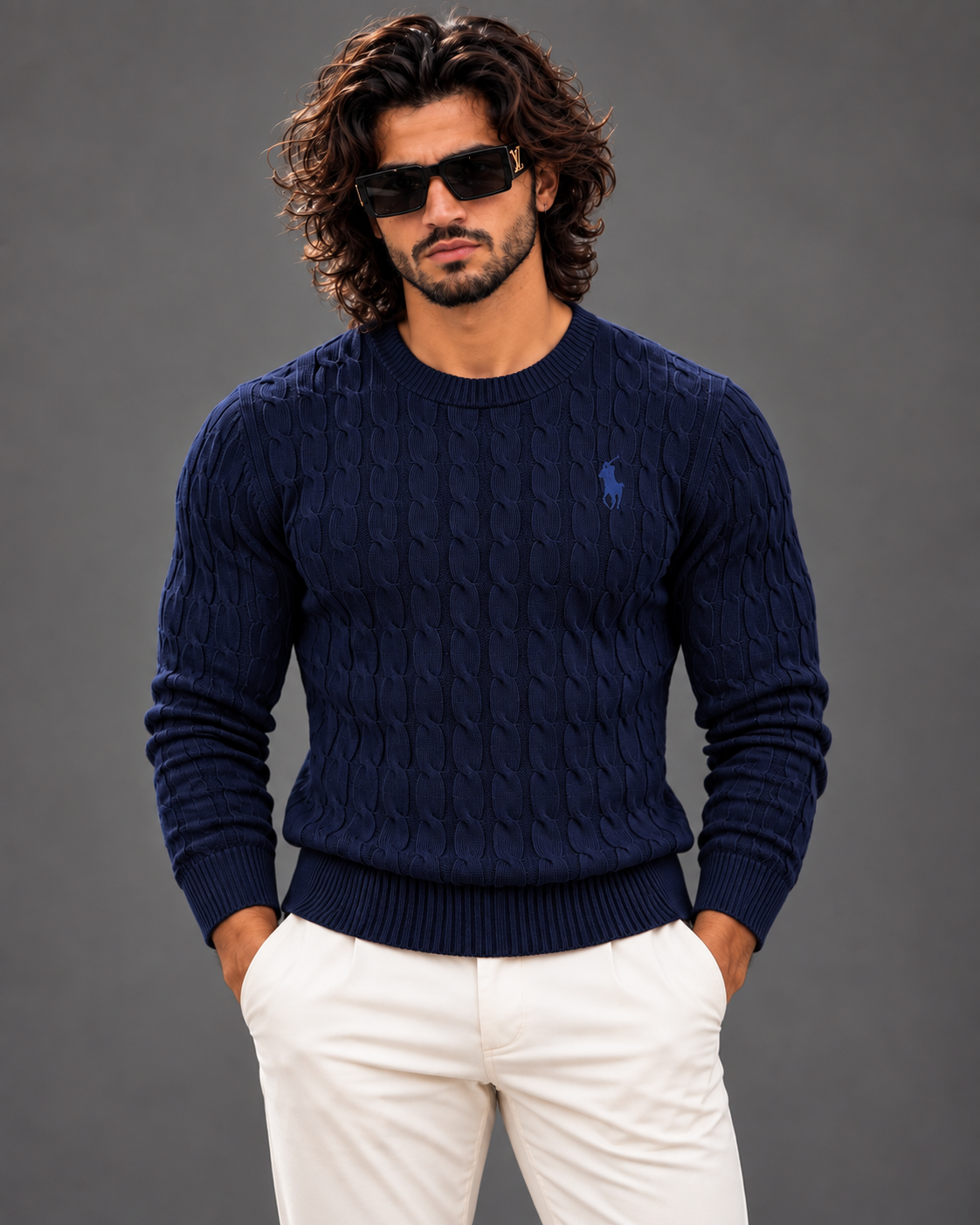 Polo Ralph Lauren cable knit sweater in navy, photo 3