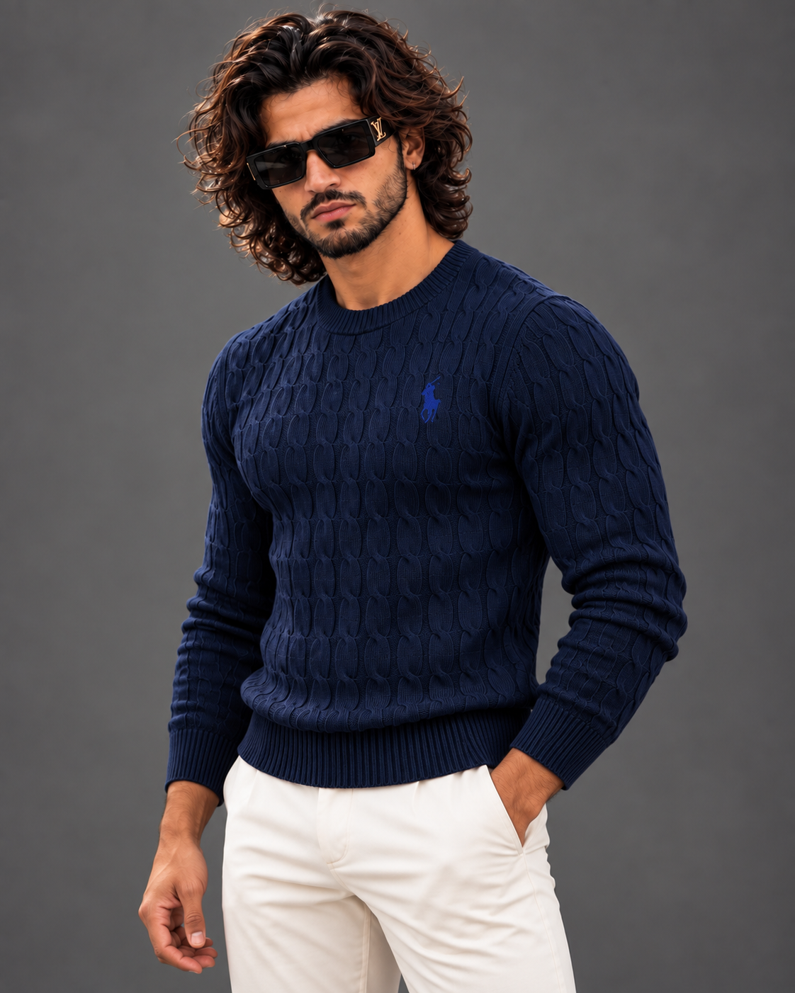 Polo Ralph Lauren cable knit sweater in navy, photo 4