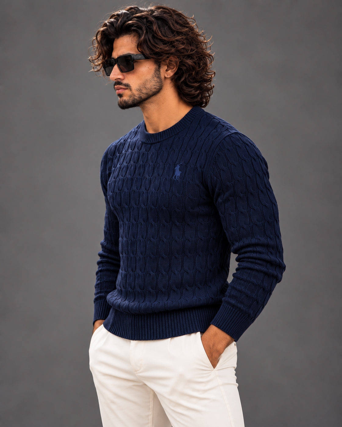 Polo Ralph Lauren cable knit sweater in navy, photo 5