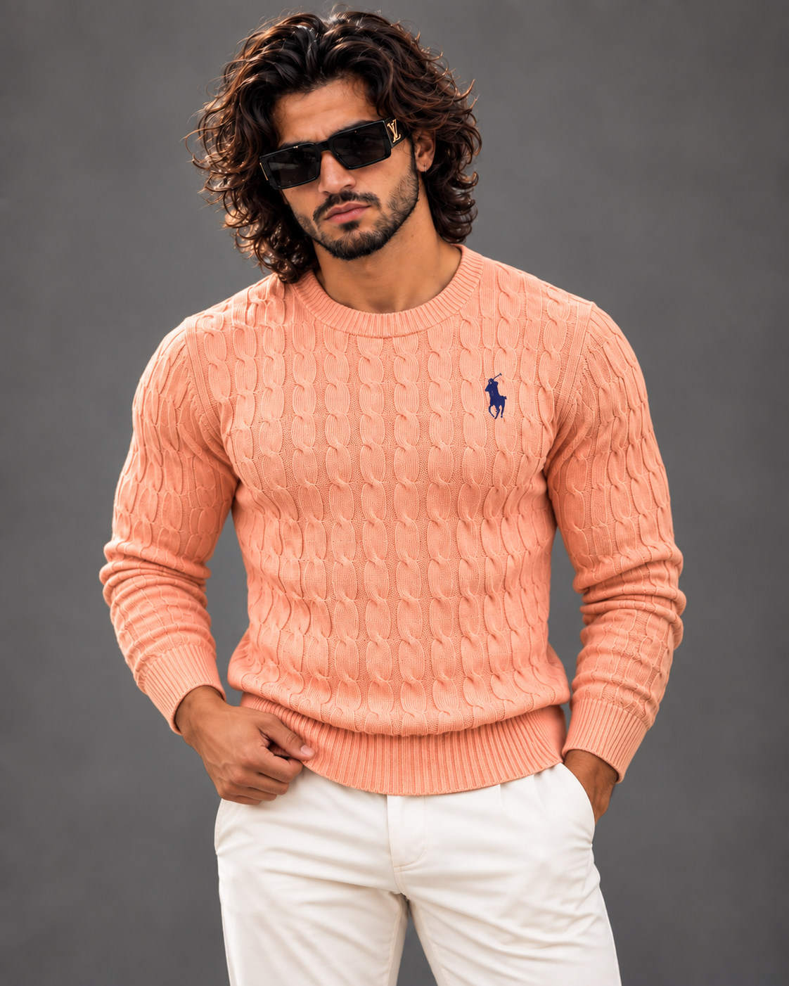 Polo Ralph Lauren cable knit sweater in peach, photo 1