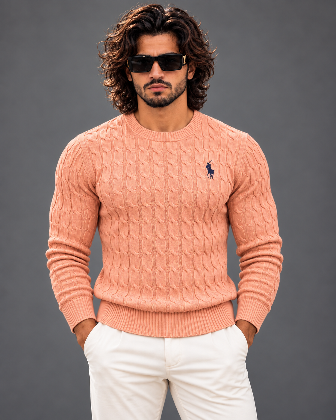 Polo Ralph Lauren cable knit sweater in peach, photo 2