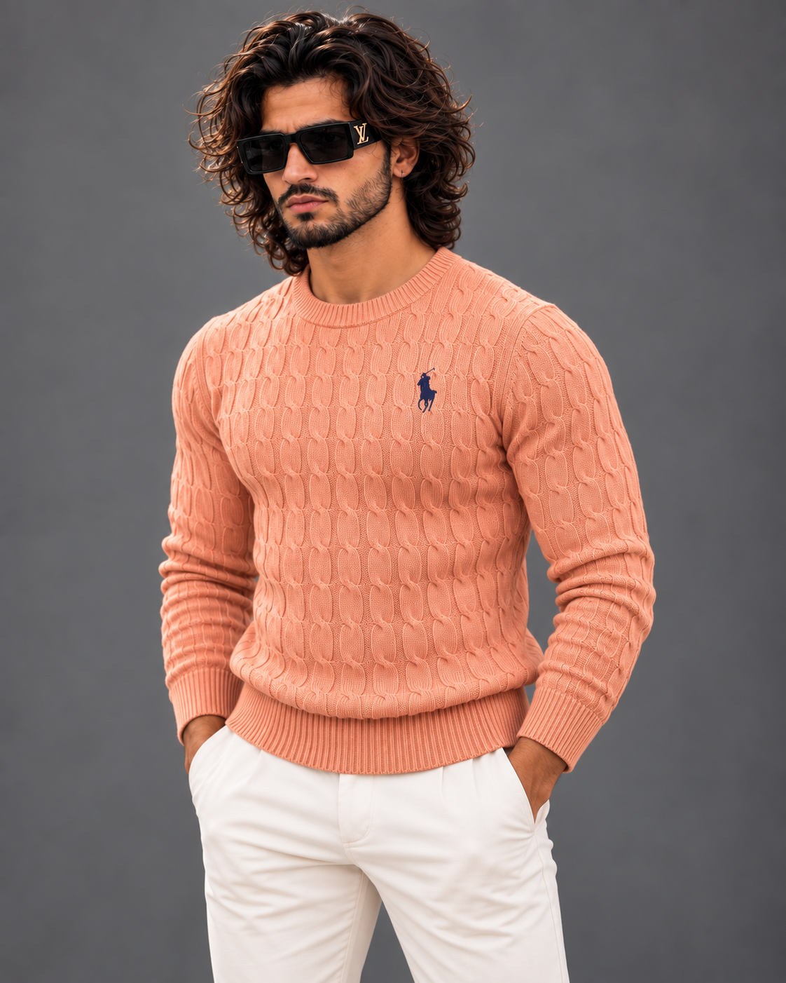Polo Ralph Lauren cable knit sweater in peach, photo 3