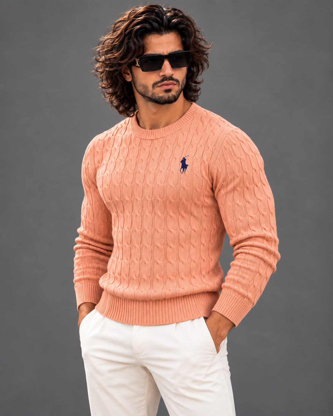 Polo Ralph Lauren cable knit sweater in peach, photo 4