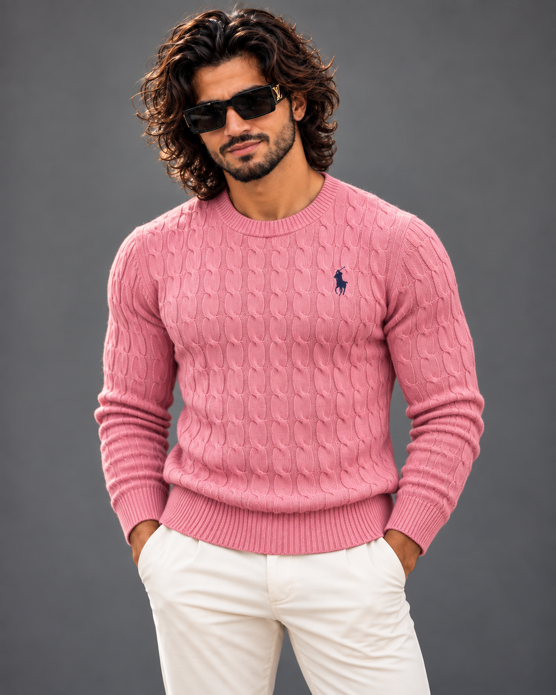Polo Ralph Lauren cable knit sweater in pink, photo 1
