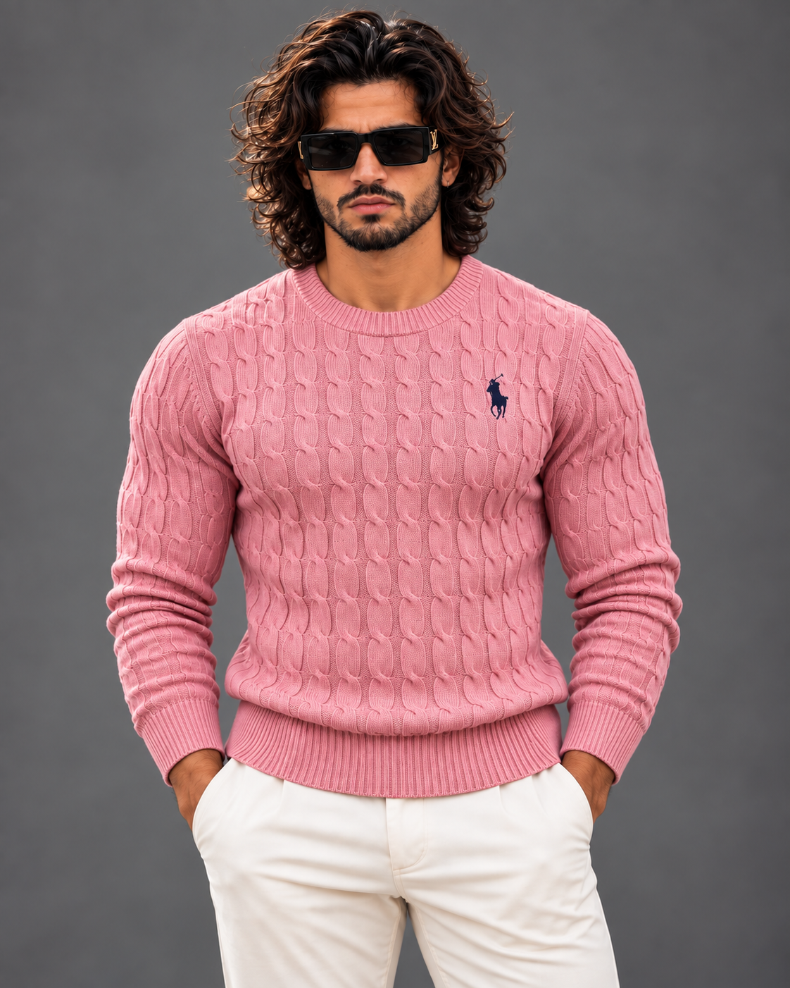 Polo Ralph Lauren cable knit sweater in pink, photo 2
