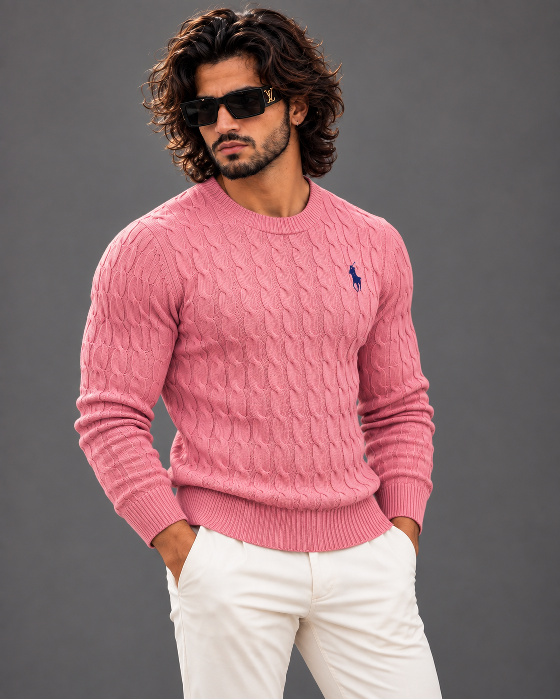 Polo Ralph Lauren cable knit sweater in pink, photo 3