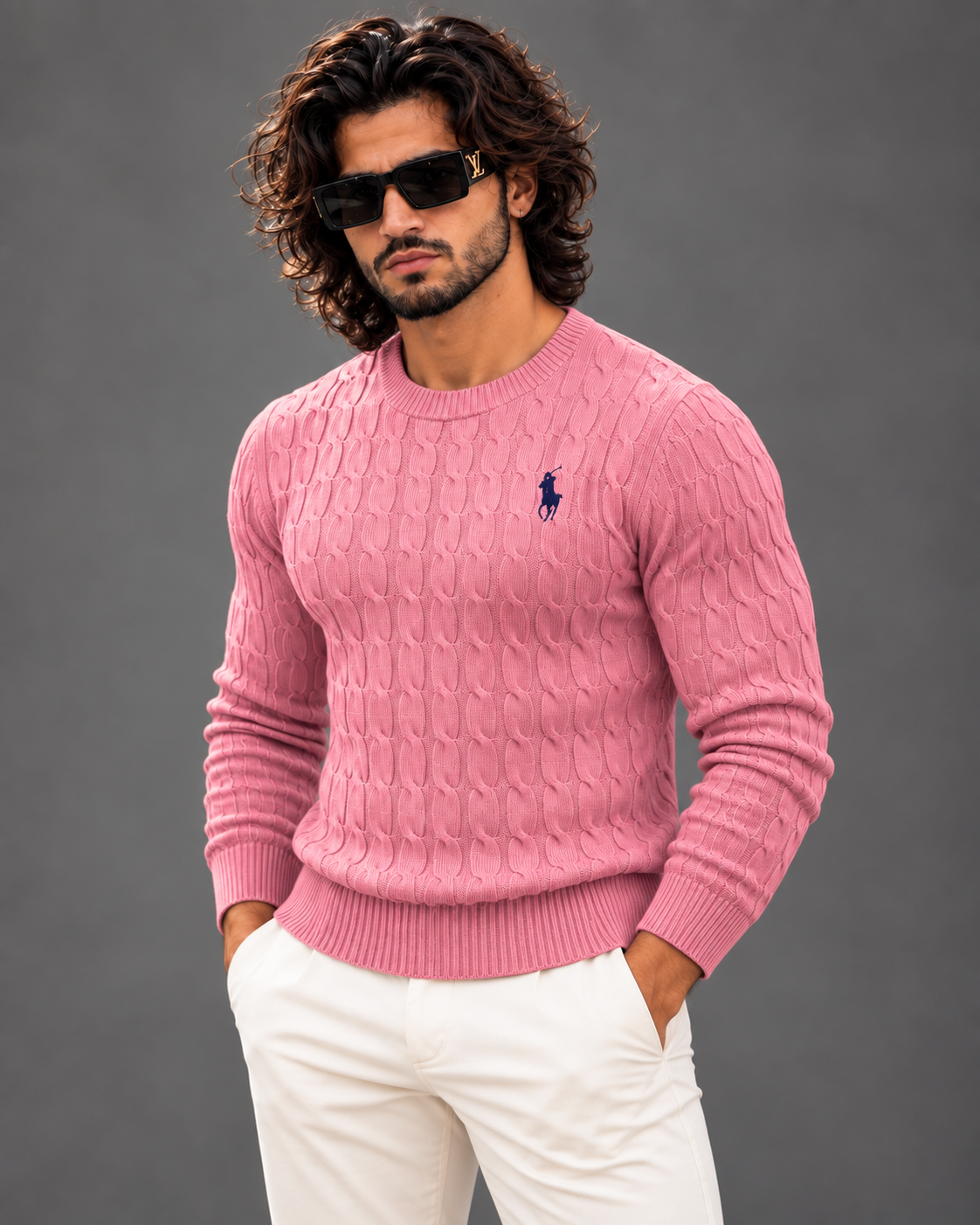 Polo Ralph Lauren cable knit sweater in pink, photo 4