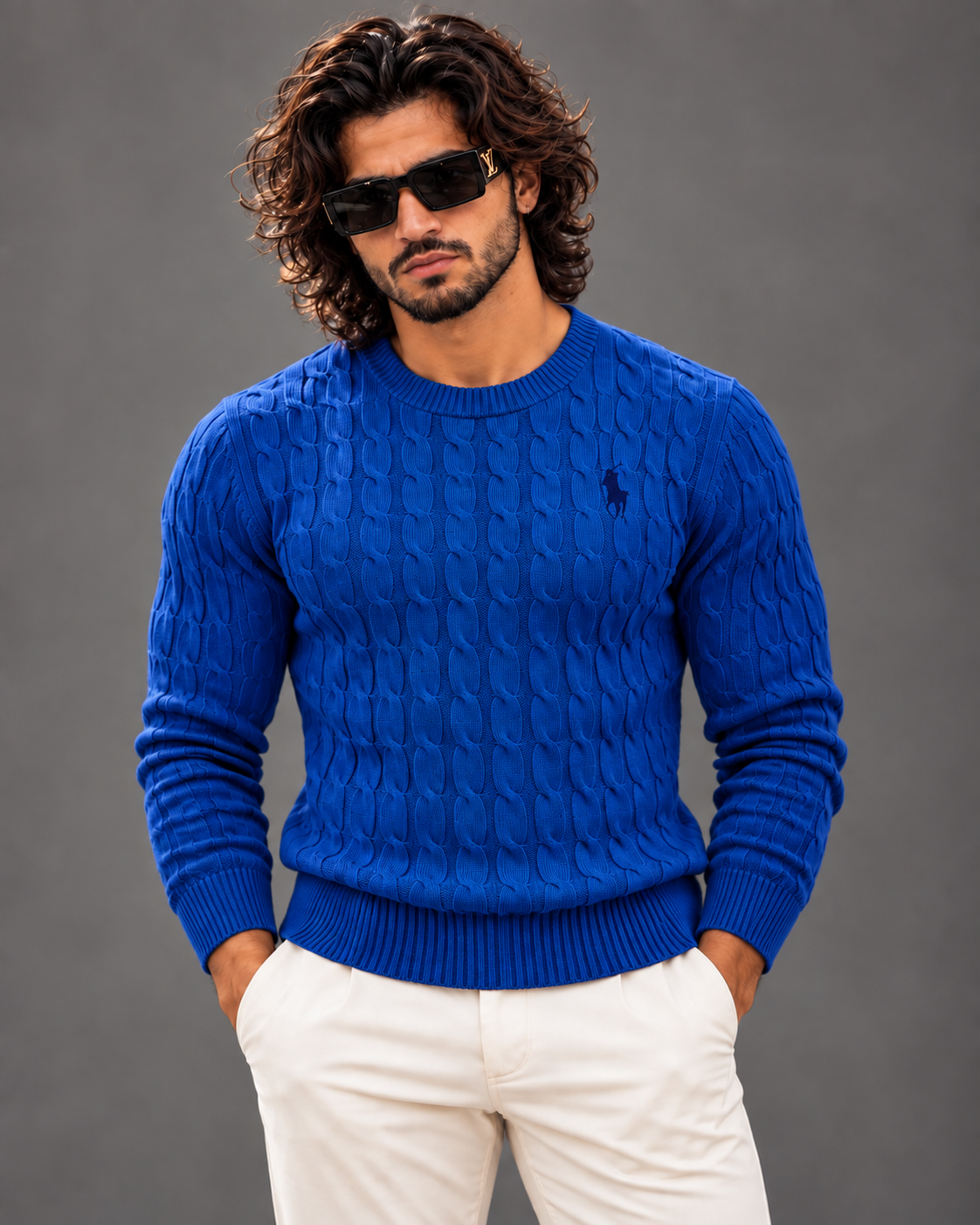 Polo Ralph Lauren cable knit sweater in royal blue, photo 1