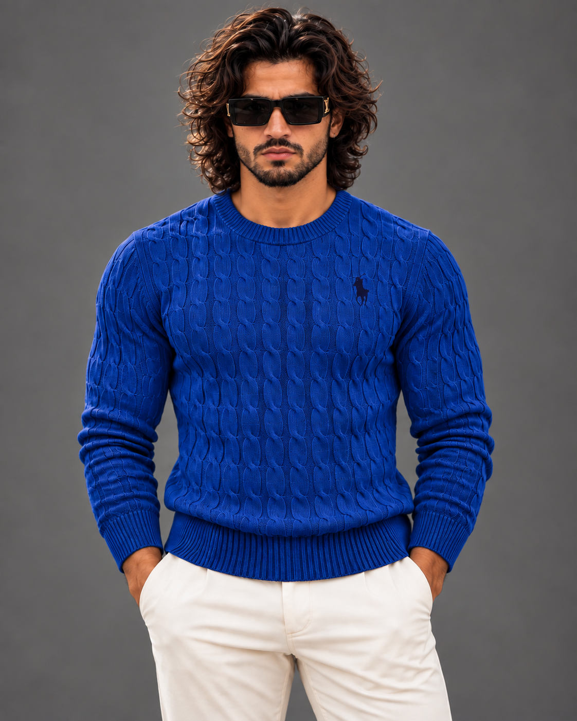 Polo Ralph Lauren cable knit sweater in royal blue, photo 2