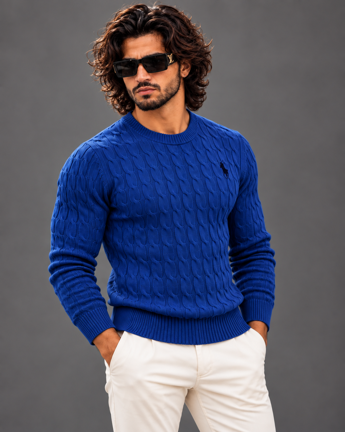 Polo Ralph Lauren cable knit sweater in royal blue, photo 3